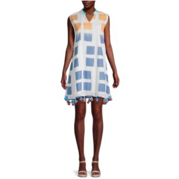 Area Stars Women’s Kelly Tassel Trim Cotton Shift Dress Boho Resort size Large - Picture 1 of 7